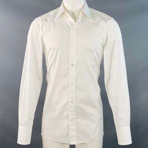 TOM FORD White Cotton Curved Cutaway Button Up Long Sleeve Shirt